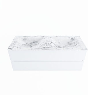 Mondiaz VICA-DLUX 130cm badmeubel onderkast Talc 2 lades. Inbouw wastafel CLOUD dubbel zonder kraangat, kleur Glace.