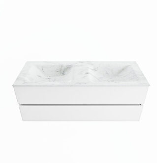 Mondiaz VICA-DLUX 130cm badmeubel onderkast Talc 2 lades. Inbouw wastafel CLOUD dubbel zonder kraangat, kleur Opalo.