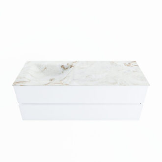 Mondiaz VICA-DLUX 130cm badmeubel onderkast Talc 2 lades. Inbouw wastafel CLOUD links 1 kraangat, kleur Frappe.