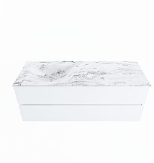 Mondiaz VICA-DLUX 130cm badmeubel onderkast Talc 2 lades. Inbouw wastafel CLOUD links 1 kraangat, kleur Glace.