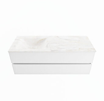 Mondiaz VICA-DLUX 130cm badmeubel onderkast Talc 2 lades. Inbouw wastafel CLOUD links 1 kraangat, kleur Ostra.