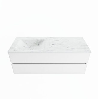 Mondiaz VICA-DLUX 130cm badmeubel onderkast Talc 2 lades. Inbouw wastafel CLOUD links zonder kraangat, kleur Opalo.