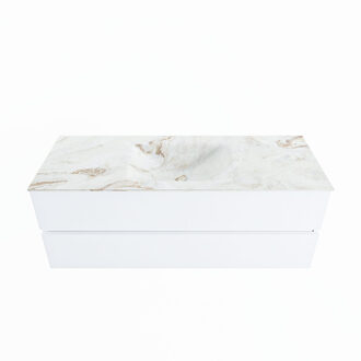 Mondiaz VICA-DLUX 130cm badmeubel onderkast Talc 2 lades. Inbouw wastafel CLOUD midden 1 kraangat, kleur Frappe.