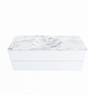 Mondiaz VICA-DLUX 130cm badmeubel onderkast Talc 2 lades. Inbouw wastafel CLOUD midden 1 kraangat, kleur Glace.