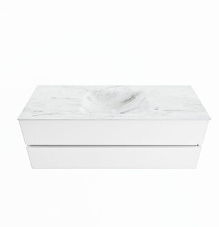 Mondiaz VICA-DLUX 130cm badmeubel onderkast Talc 2 lades. Inbouw wastafel CLOUD midden 1 kraangat, kleur Opalo.