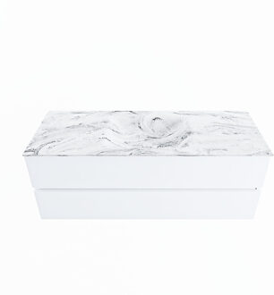 Mondiaz VICA-DLUX 130cm badmeubel onderkast Talc 2 lades. Inbouw wastafel CLOUD midden zonder kraangat, kleur Glace.
