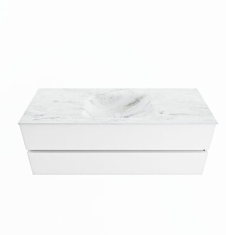 Mondiaz VICA-DLUX 130cm badmeubel onderkast Talc 2 lades. Inbouw wastafel CLOUD midden zonder kraangat, kleur Opalo.