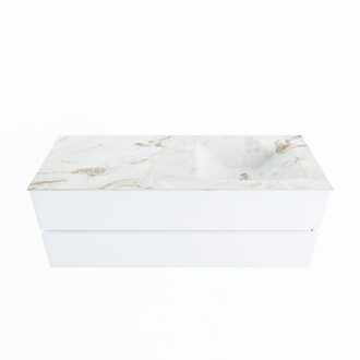 Mondiaz VICA-DLUX 130cm badmeubel onderkast Talc 2 lades. Inbouw wastafel CLOUD rechts 1 kraangat, kleur Frappe.