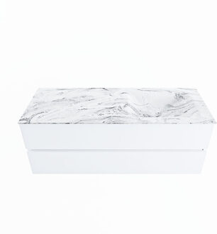Mondiaz VICA-DLUX 130cm badmeubel onderkast Talc 2 lades. Inbouw wastafel CLOUD rechts 1 kraangat, kleur Glace.