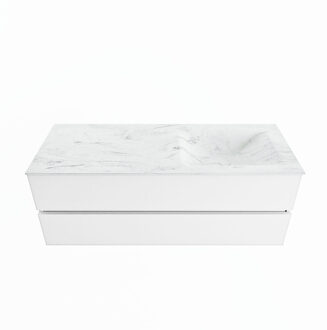 Mondiaz VICA-DLUX 130cm badmeubel onderkast Talc 2 lades. Inbouw wastafel CLOUD rechts 1 kraangat, kleur Opalo.