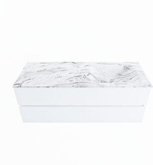 Mondiaz VICA-DLUX 130cm badmeubel onderkast Talc 2 lades. Inbouw wastafel CLOUD rechts zonder kraangat, kleur Glace.