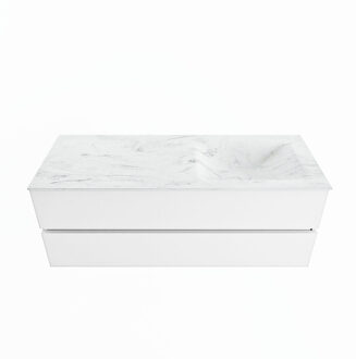 Mondiaz VICA-DLUX 130cm badmeubel onderkast Talc 2 lades. Inbouw wastafel CLOUD rechts zonder kraangat, kleur Opalo.