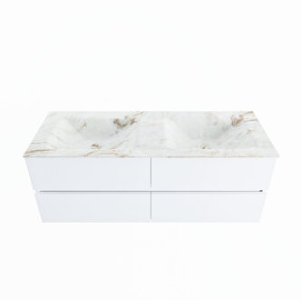 Mondiaz VICA-DLUX 130cm badmeubel onderkast Talc 4 lades. Inbouw wastafel CLOUD dubbel 2 kraangaten, kleur Frappe.
