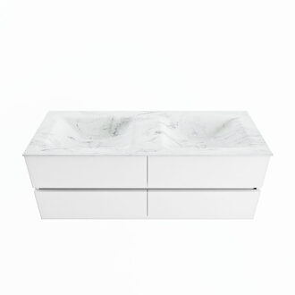 Mondiaz VICA-DLUX 130cm badmeubel onderkast Talc 4 lades. Inbouw wastafel CLOUD dubbel 2 kraangaten, kleur Opalo.
