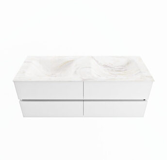 Mondiaz VICA-DLUX 130cm badmeubel onderkast Talc 4 lades. Inbouw wastafel CLOUD dubbel 2 kraangaten, kleur Ostra.