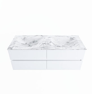 Mondiaz VICA-DLUX 130cm badmeubel onderkast Talc 4 lades. Inbouw wastafel CLOUD dubbel zonder kraangat, kleur Glace.