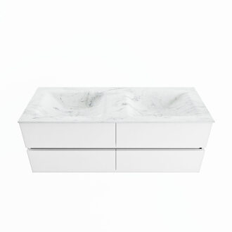 Mondiaz VICA-DLUX 130cm badmeubel onderkast Talc 4 lades. Inbouw wastafel CLOUD dubbel zonder kraangat, kleur Opalo.