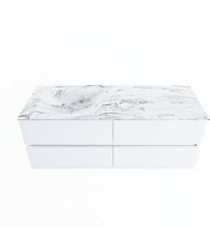 Mondiaz VICA-DLUX 130cm badmeubel onderkast Talc 4 lades. Inbouw wastafel CLOUD links 1 kraangat, kleur Glace.