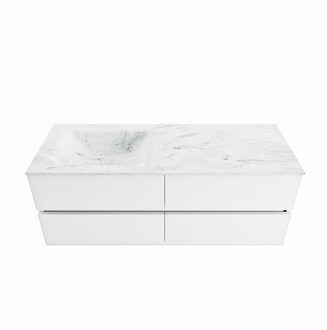 Mondiaz VICA-DLUX 130cm badmeubel onderkast Talc 4 lades. Inbouw wastafel CLOUD links 1 kraangat, kleur Opalo.
