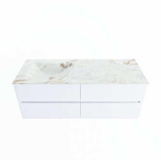 Mondiaz VICA-DLUX 130cm badmeubel onderkast Talc 4 lades. Inbouw wastafel CLOUD links zonder kraangat, kleur Frappe.