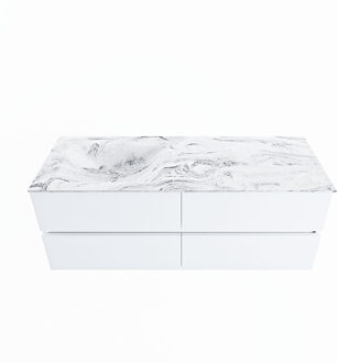 Mondiaz VICA-DLUX 130cm badmeubel onderkast Talc 4 lades. Inbouw wastafel CLOUD links zonder kraangat, kleur Glace.