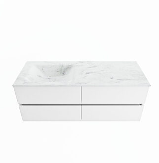 Mondiaz VICA-DLUX 130cm badmeubel onderkast Talc 4 lades. Inbouw wastafel CLOUD links zonder kraangat, kleur Opalo.