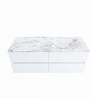 Mondiaz VICA-DLUX 130cm badmeubel onderkast Talc 4 lades. Inbouw wastafel CLOUD rechts 1 kraangat, kleur Glace.