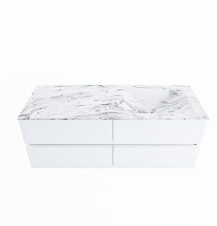 Mondiaz VICA-DLUX 130cm badmeubel onderkast Talc 4 lades. Inbouw wastafel CLOUD rechts zonder kraangat, kleur Glace.
