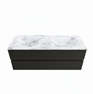 Mondiaz VICA-DLUX 130cm badmeubel onderkast Urban 2 lades. Inbouw wastafel CLOUD dubbel 2 kraangaten, kleur Glace.
