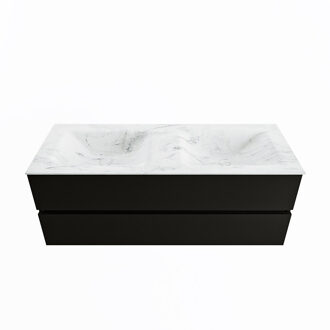 Mondiaz VICA-DLUX 130cm badmeubel onderkast Urban 2 lades. Inbouw wastafel CLOUD dubbel 2 kraangaten, kleur Opalo.