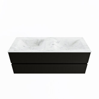 Mondiaz VICA-DLUX 130cm badmeubel onderkast Urban 2 lades. Inbouw wastafel CLOUD dubbel zonder kraangat, kleur Opalo.