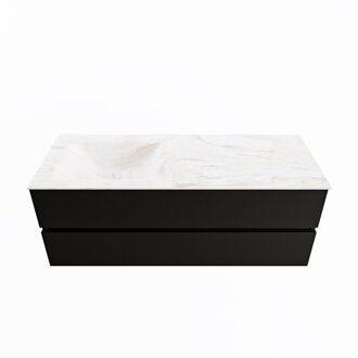 Mondiaz VICA-DLUX 130cm badmeubel onderkast Urban 2 lades. Inbouw wastafel CLOUD links zonder kraangat, kleur Ostra.