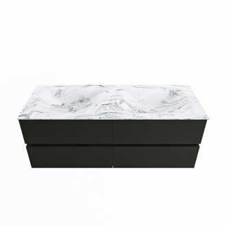 Mondiaz VICA-DLUX 130cm badmeubel onderkast Urban 4 lades. Inbouw wastafel CLOUD dubbel 2 kraangaten, kleur Glace.