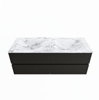 Mondiaz VICA-DLUX 130cm badmeubel onderkast Urban 4 lades. Inbouw wastafel CLOUD dubbel zonder kraangat, kleur Glace.