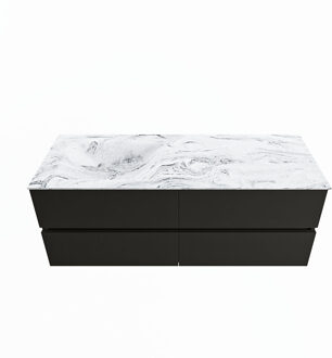 Mondiaz VICA-DLUX 130cm badmeubel onderkast Urban 4 lades. Inbouw wastafel CLOUD links zonder kraangat, kleur Glace.