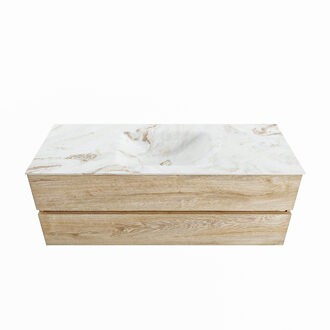 Mondiaz VICA-DLUX 130cm badmeubel onderkast Washed Oak 2 lades. Inbouw wastafel CLOUD midden 1 kraangat, kleur Frappe.