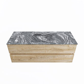 Mondiaz VICA-DLUX 130cm badmeubel onderkast Washed Oak 2 lades. Inbouw wastafel CLOUD midden zonder kraangat, kleur Lava.