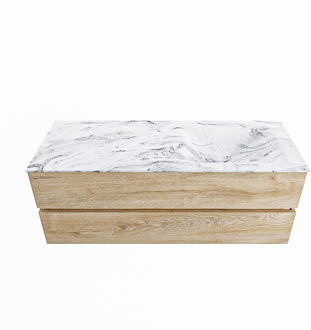 Mondiaz VICA-DLUX 130cm badmeubel onderkast Washed Oak 2 lades. Inbouw wastafel CLOUD rechts 1 kraangat, kleur Glace.