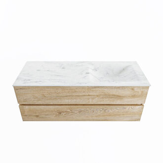 Mondiaz VICA-DLUX 130cm badmeubel onderkast Washed Oak 2 lades. Inbouw wastafel CLOUD rechts 1 kraangat, kleur Opalo.