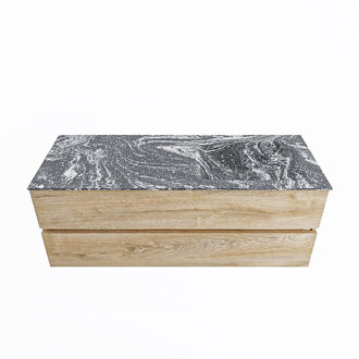 Mondiaz VICA-DLUX 130cm badmeubel onderkast Washed Oak 2 lades. Inbouw wastafel CLOUD rechts zonder kraangat, kleur Lava.