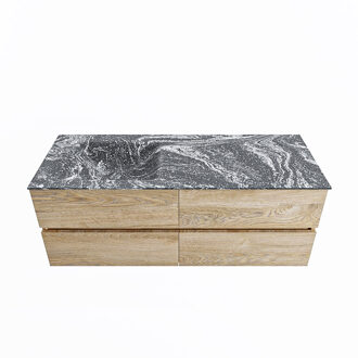 Mondiaz VICA-DLUX 130cm badmeubel onderkast Washed Oak 4 lades. Inbouw wastafel CLOUD links 1 kraangat, kleur Lava.