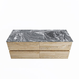 Mondiaz VICA-DLUX 130cm badmeubel onderkast Washed Oak 4 lades. Inbouw wastafel CLOUD rechts 1 kraangat, kleur Lava.