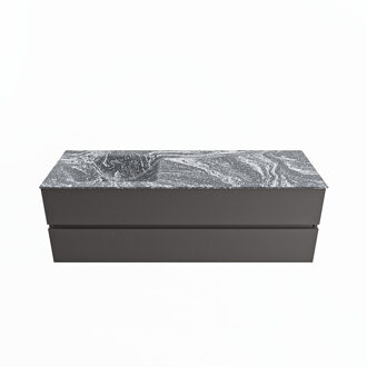 Mondiaz VICA-DLUX 150cm badmeubel onderkast Dark grey 2 lades. Inbouw wastafel CLOUD links 1 kraangat, kleur Lava.