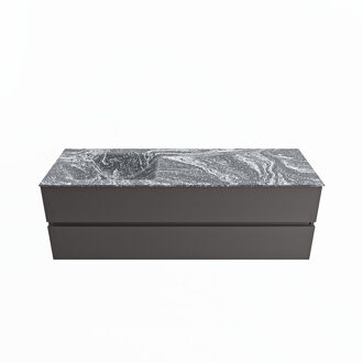 Mondiaz VICA-DLUX 150cm badmeubel onderkast Dark grey 2 lades. Inbouw wastafel CLOUD links zonder kraangat, kleur Lava.