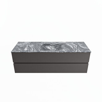 Mondiaz VICA-DLUX 150cm badmeubel onderkast Dark grey 2 lades. Inbouw wastafel CLOUD midden zonder kraangat, kleur Lava.