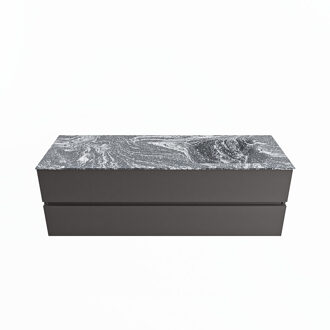 Mondiaz VICA-DLUX 150cm badmeubel onderkast Dark grey 2 lades. Inbouw wastafel CLOUD rechts 1 kraangat, kleur Lava.