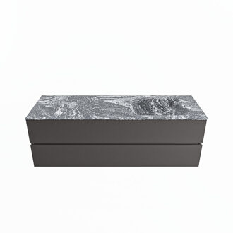 Mondiaz VICA-DLUX 150cm badmeubel onderkast Dark grey 2 lades. Inbouw wastafel CLOUD rechts zonder kraangat, kleur Lava.