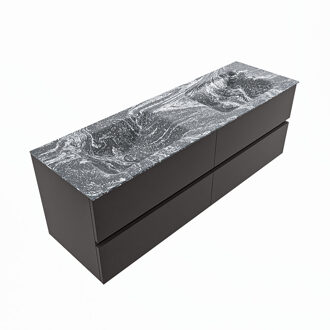 Mondiaz VICA-DLUX 150cm badmeubel onderkast Dark grey 4 lades. Inbouw wastafel CLOUD dubbel 2 kraangaten, kleur Lava, en spiegel model SPOT