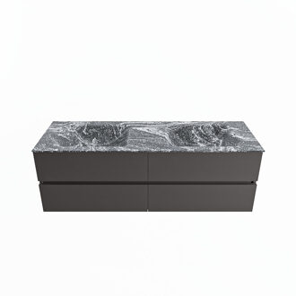 Mondiaz VICA-DLUX 150cm badmeubel onderkast Dark grey 4 lades. Inbouw wastafel CLOUD dubbel zonder kraangat, kleur Lava.