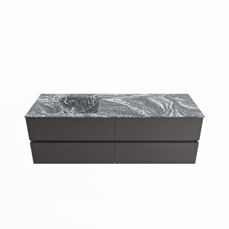 Mondiaz VICA-DLUX 150cm badmeubel onderkast Dark grey 4 lades. Inbouw wastafel CLOUD links zonder kraangat, kleur Lava.